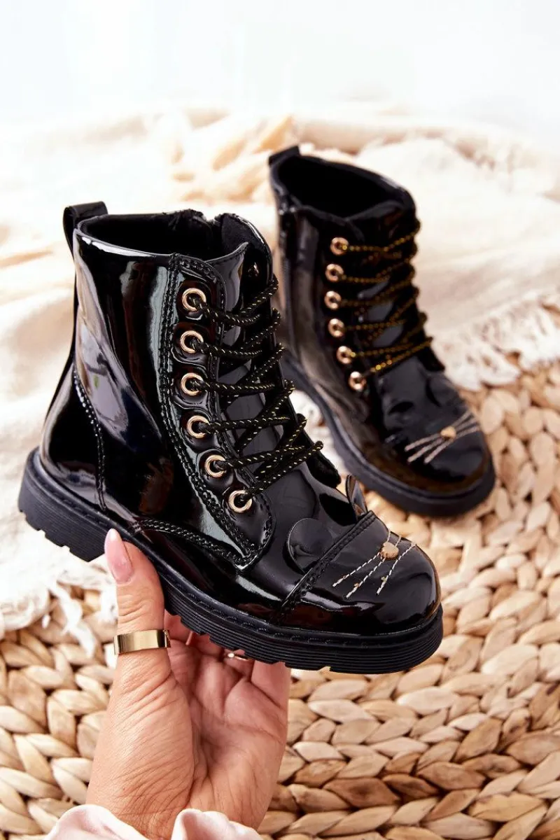 Discount Ocieplane Botki Workery Na Suwak Czarne Mousie Dzieci Dziewczęce