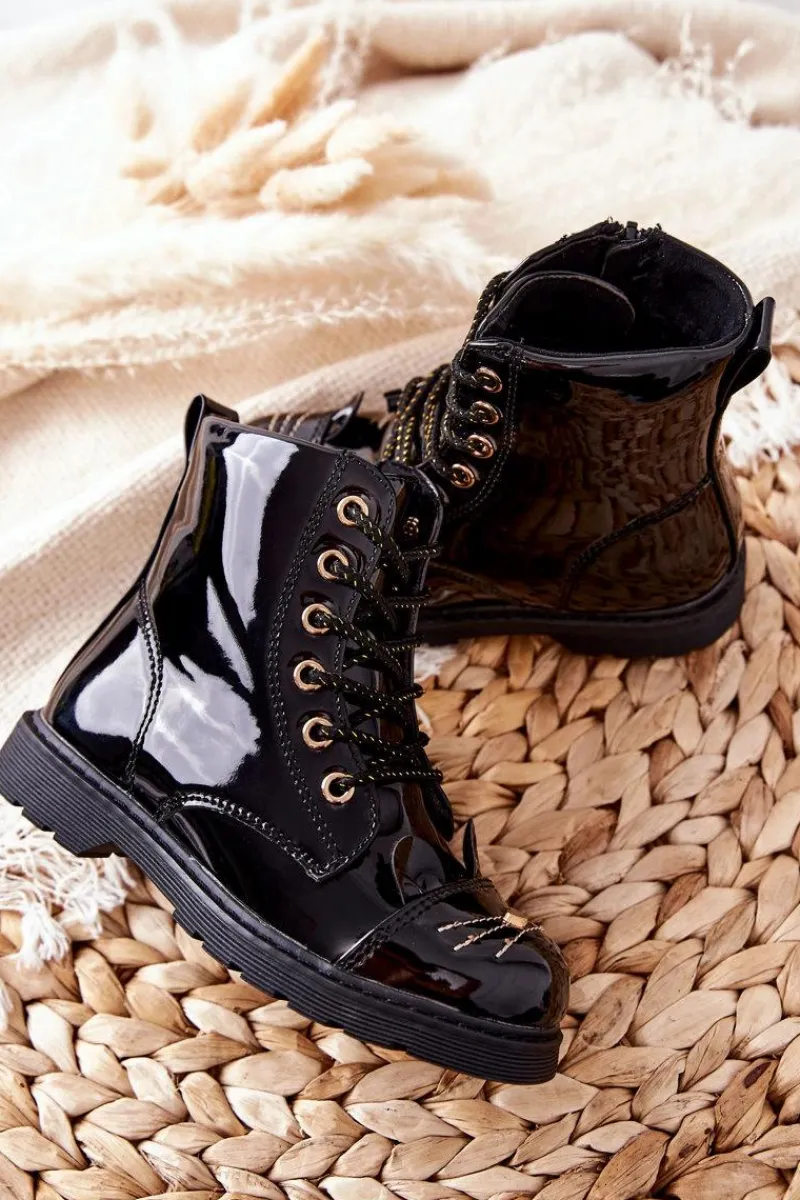 Discount Ocieplane Botki Workery Na Suwak Czarne Mousie Dzieci Dziewczęce