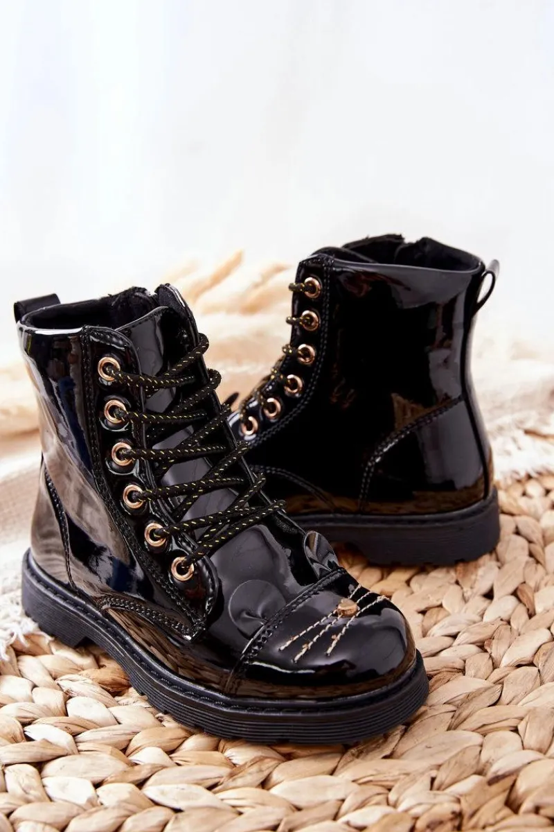 Discount Ocieplane Botki Workery Na Suwak Czarne Mousie Dzieci Dziewczęce