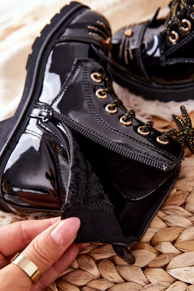 Discount Ocieplane Botki Workery Na Suwak Czarne Mousie Dzieci Dziewczęce