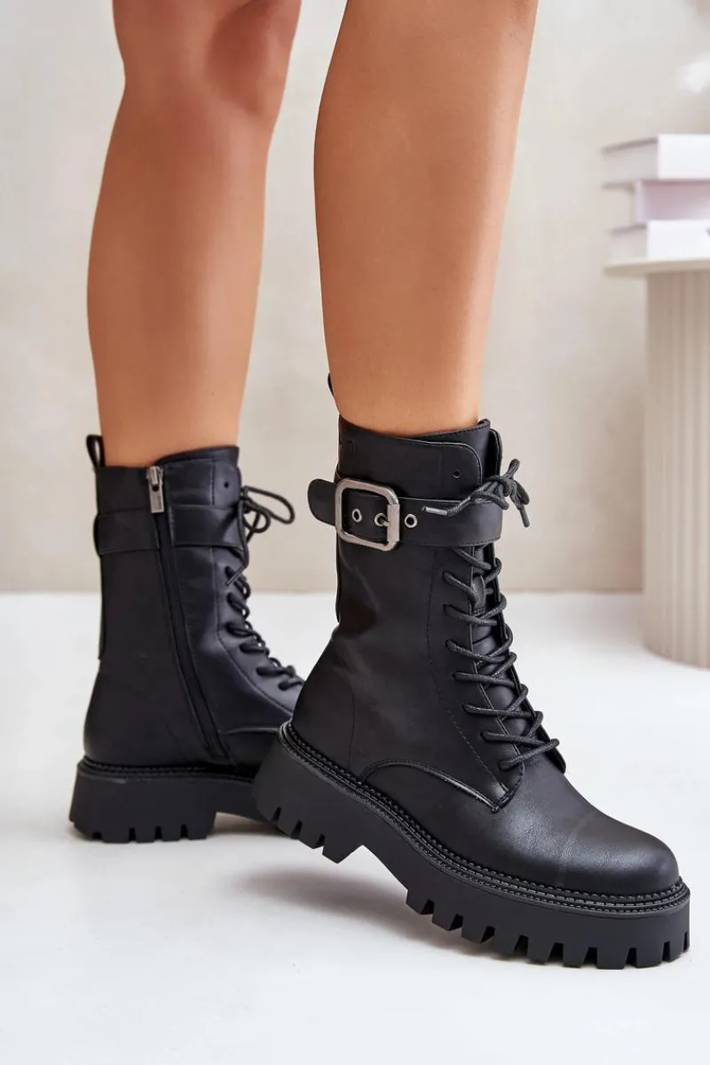 Online Big Star Shoes Ocieplane Botki Workery Z Klamrą Big Star OO274137 Czarne