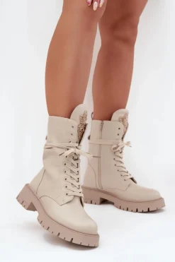 Online Boto Ocieplane Botki Workery Z Ozdobą Beżowe Kelilea Beżowy