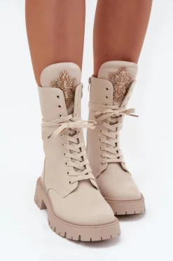 Online Boto Ocieplane Botki Workery Z Ozdobą Beżowe Kelilea Beżowy