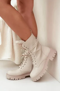 Online Boto Ocieplane Botki Workery Z Ozdobą Beżowe Kelilea Beżowy