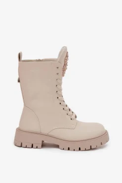 Online Boto Ocieplane Botki Workery Z Ozdobą Beżowe Kelilea Beżowy