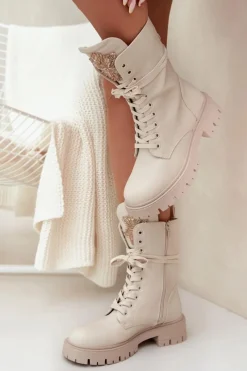 Online Boto Ocieplane Botki Workery Z Ozdobą Beżowe Kelilea Beżowy