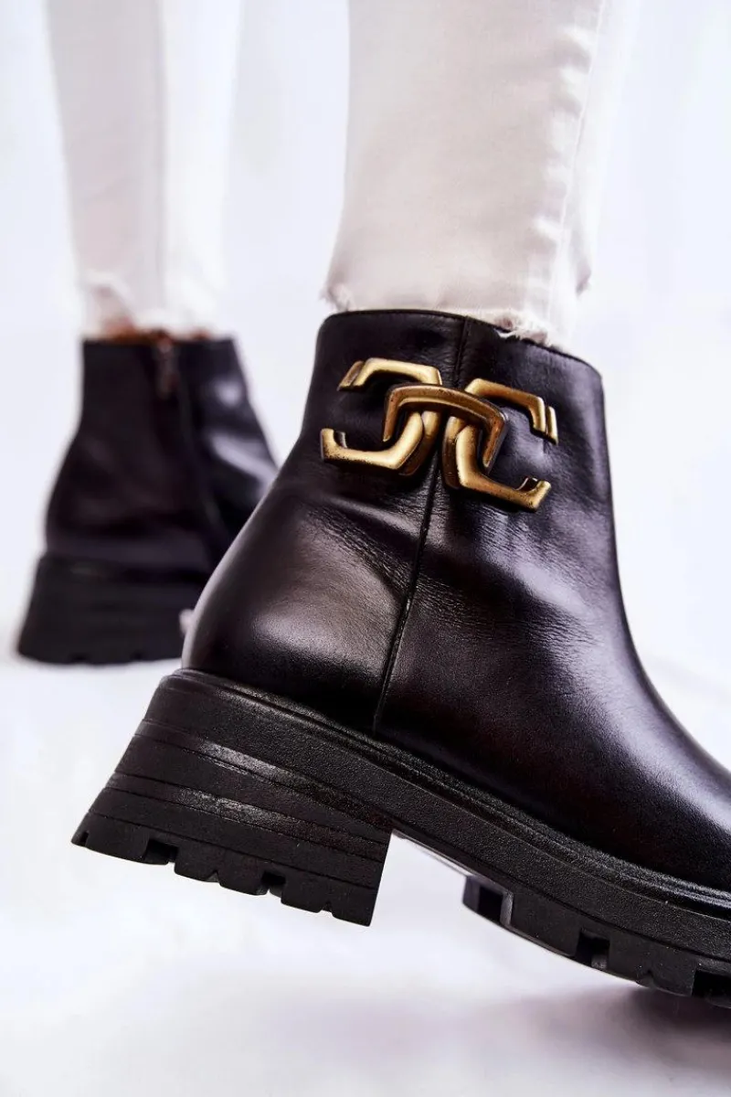 New Ocieplane Botki Workery Z Ozdobą 2500 Czarne Damskie Botki Skórzane|Czarne Botki