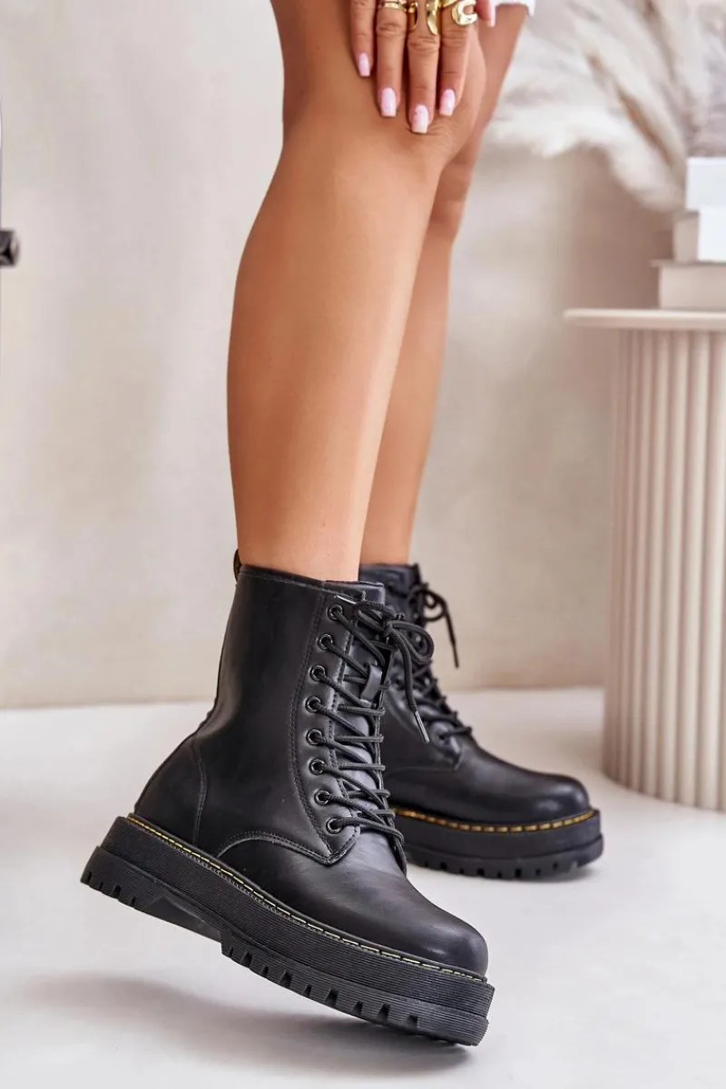 Discount Evento Ocieplane Botki Workery z Eko Skóry Na Zamek Czarne Naleli Czarny