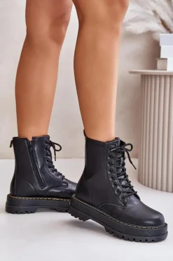 Discount Evento Ocieplane Botki Workery z Eko Skóry Na Zamek Czarne Naleli Czarny