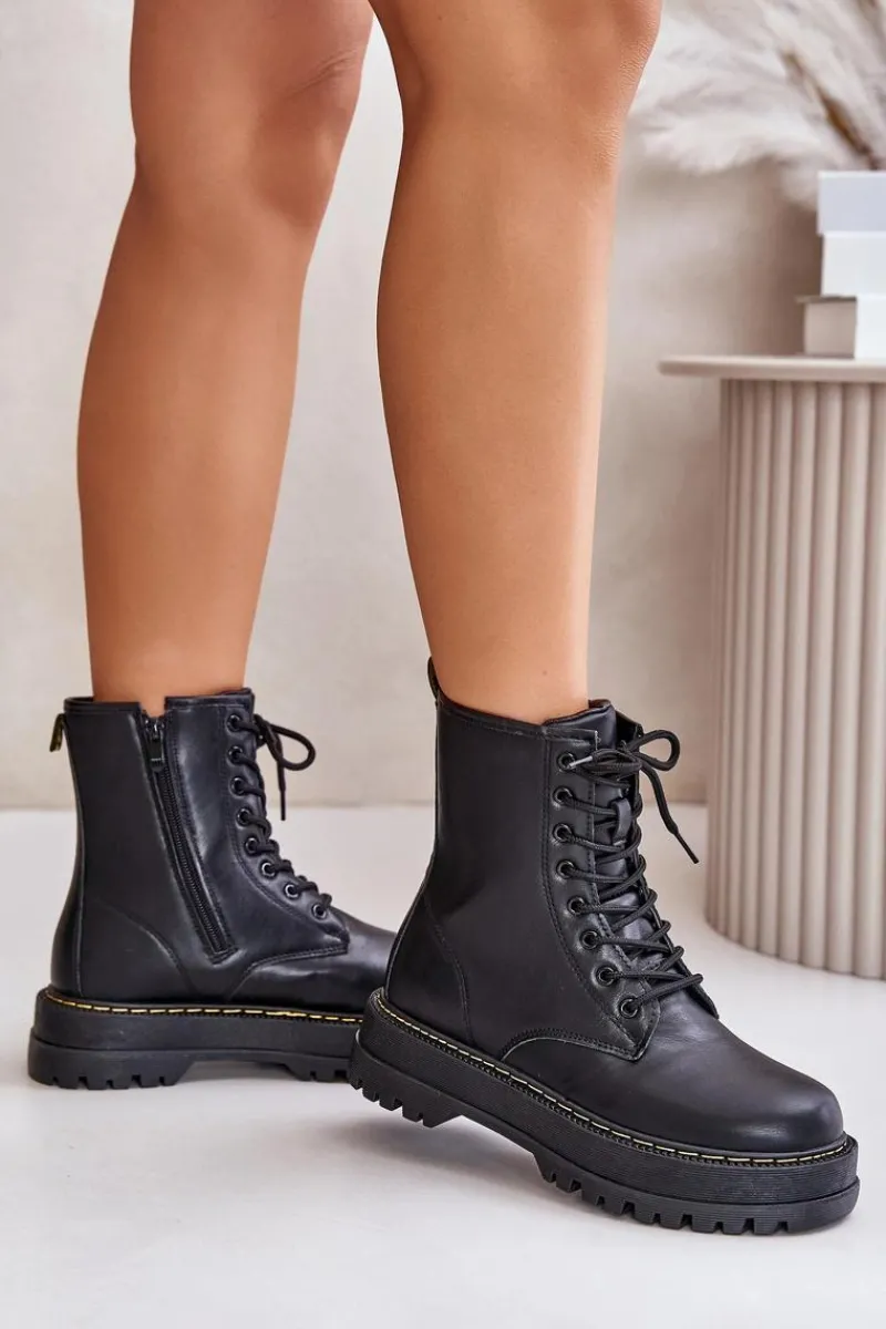 Discount Evento Ocieplane Botki Workery z Eko Skóry Na Zamek Czarne Naleli Czarny