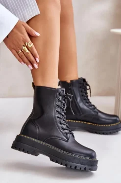 Discount Evento Ocieplane Botki Workery z Eko Skóry Na Zamek Czarne Naleli Czarny