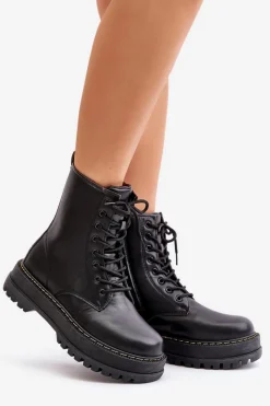 Discount Evento Ocieplane Botki Workery z Eko Skóry Na Zamek Czarne Naleli Czarny