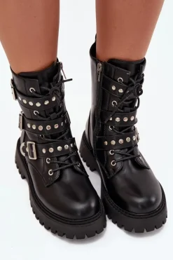 Hot Big Star Shoes Ocieplane Botki Workery Z Paskami I Klamrami Big Star OO274707 Czarne