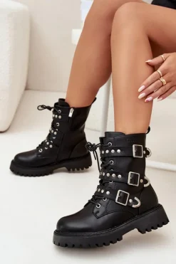 Hot Big Star Shoes Ocieplane Botki Workery Z Paskami I Klamrami Big Star OO274707 Czarne