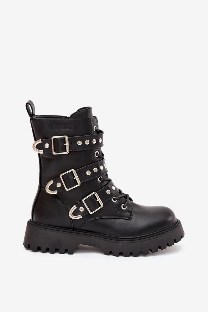 Hot Big Star Shoes Ocieplane Botki Workery Z Paskami I Klamrami Big Star OO274707 Czarne