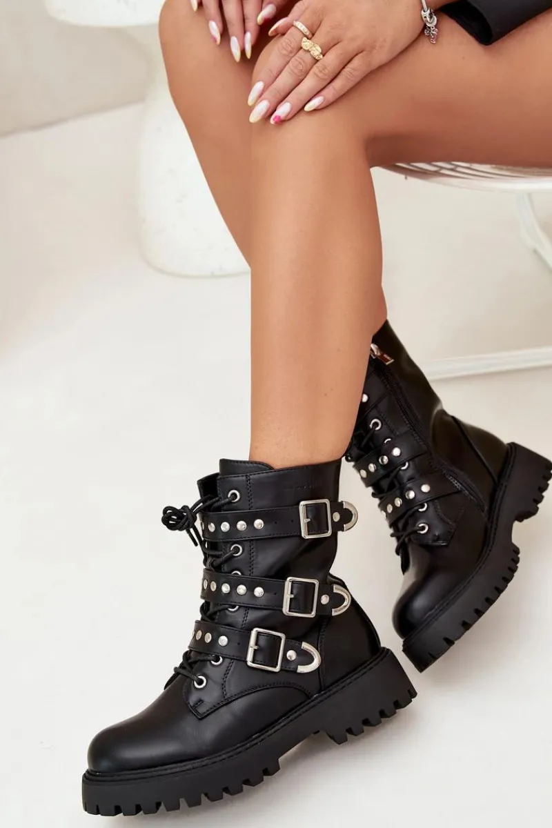 Hot Big Star Shoes Ocieplane Botki Workery Z Paskami I Klamrami Big Star OO274707 Czarne