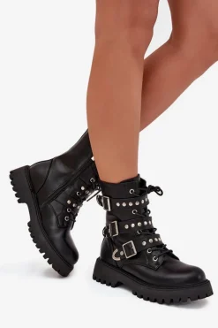 Hot Big Star Shoes Ocieplane Botki Workery Z Paskami I Klamrami Big Star OO274707 Czarne