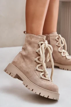Botki Ocieplane|Botki Sznurowane>Boto Ocieplane Botki Z Eko Zamszu Na Zamek Jasnobeżowe Caellita