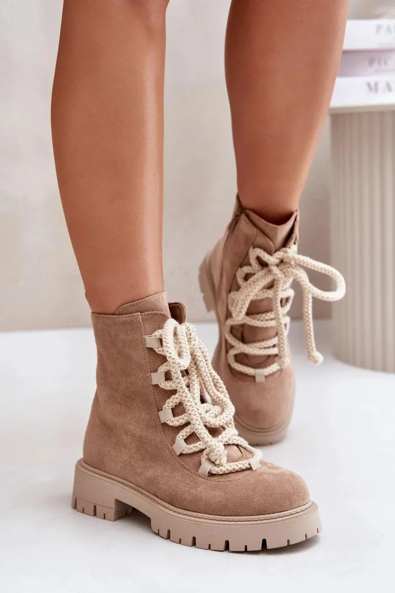 New Boto Ocieplane Botki Z Eko Zamszu Na Zamek Beżowe Caellita
