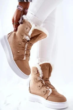 Outlet Boto Ocieplane Botki Z Futerkiem Beżowe Hoppy