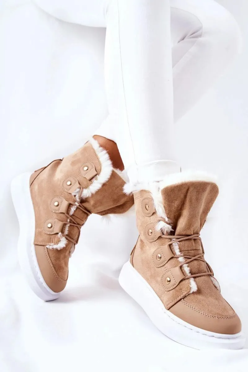 Outlet Boto Ocieplane Botki Z Futerkiem Beżowe Hoppy