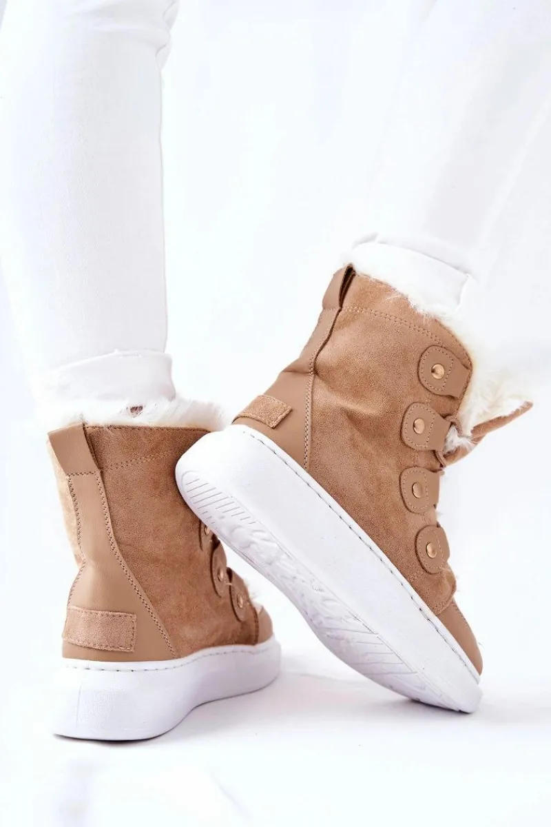 Outlet Boto Ocieplane Botki Z Futerkiem Beżowe Hoppy