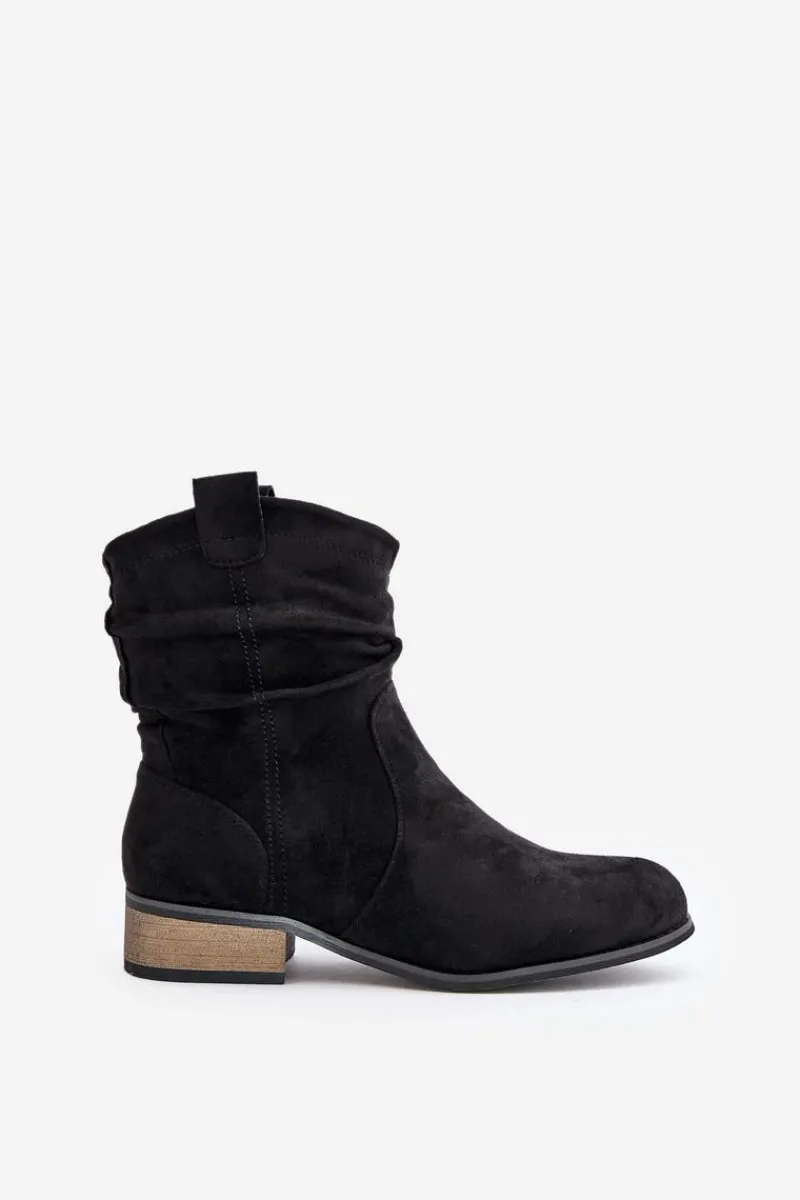 Sale Ocieplane Botki Z Marszczeniem Na Niskim Obcasie Czarne Elletinnia Damskie Botki Ocieplane|Brązowe I Beżowe Botki