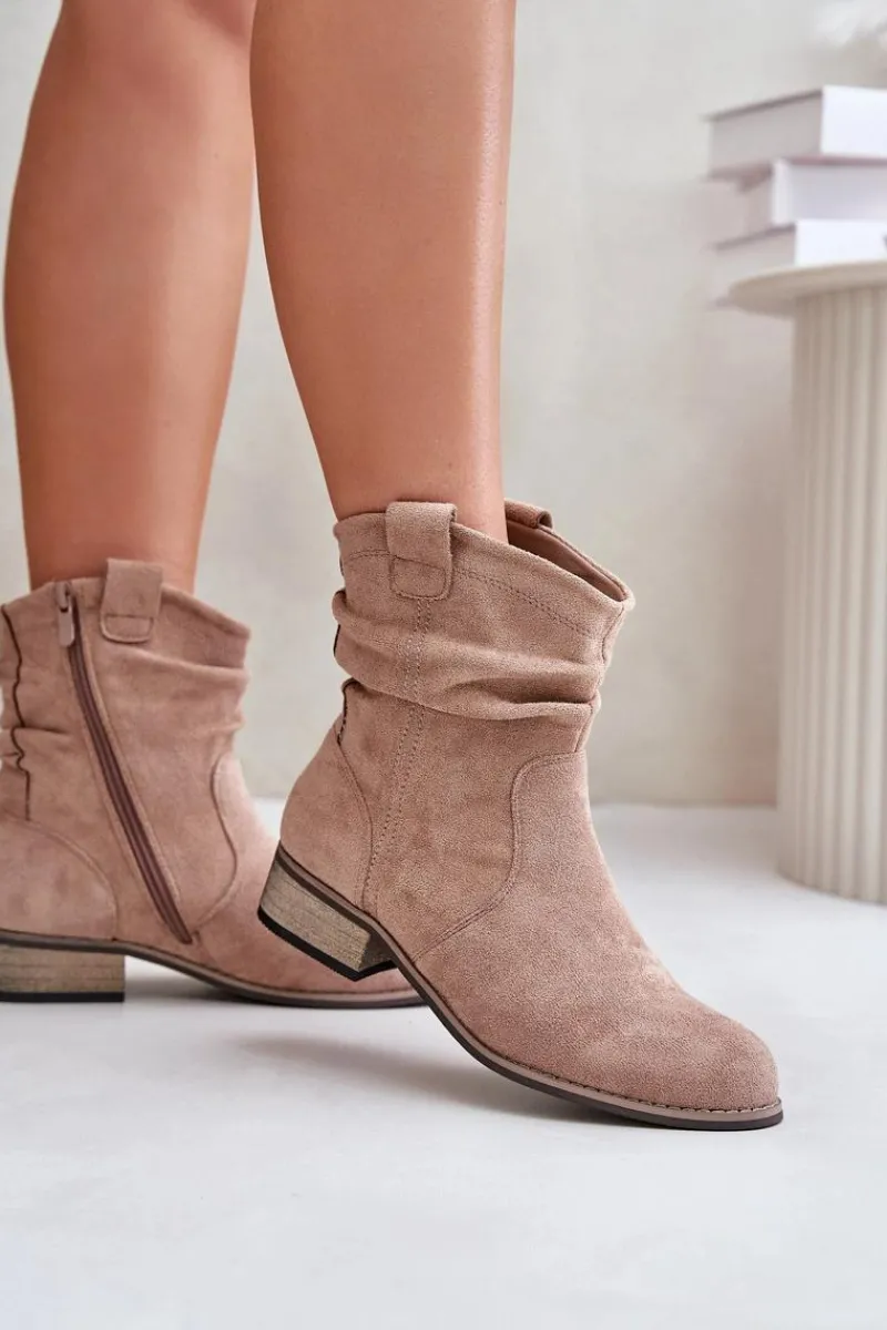 New Evento Ocieplane Botki Z Marszczeniem Na Niskim Obcasie Beżowe Elletinnia Beżowy