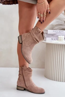 New Evento Ocieplane Botki Z Marszczeniem Na Niskim Obcasie Beżowe Elletinnia Beżowy