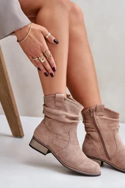 New Evento Ocieplane Botki Z Marszczeniem Na Niskim Obcasie Beżowe Elletinnia Beżowy