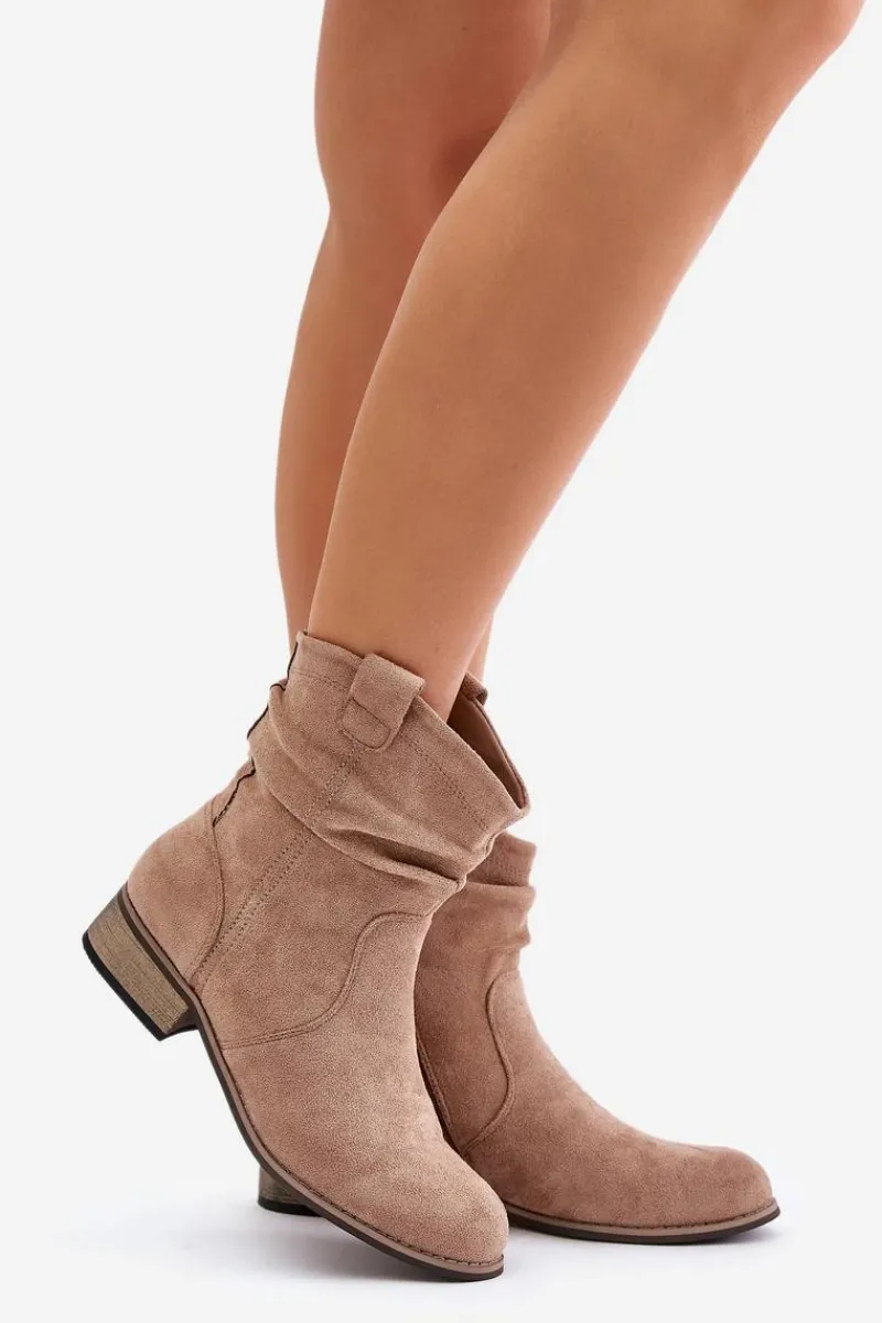 New Evento Ocieplane Botki Z Marszczeniem Na Niskim Obcasie Beżowe Elletinnia Beżowy