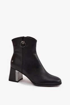 Sale Ocieplane Botki Z Naturalnej Skóry Na Słupku K7203-04 Czarne Damskie Botki Maciejka|Botki Skórzane