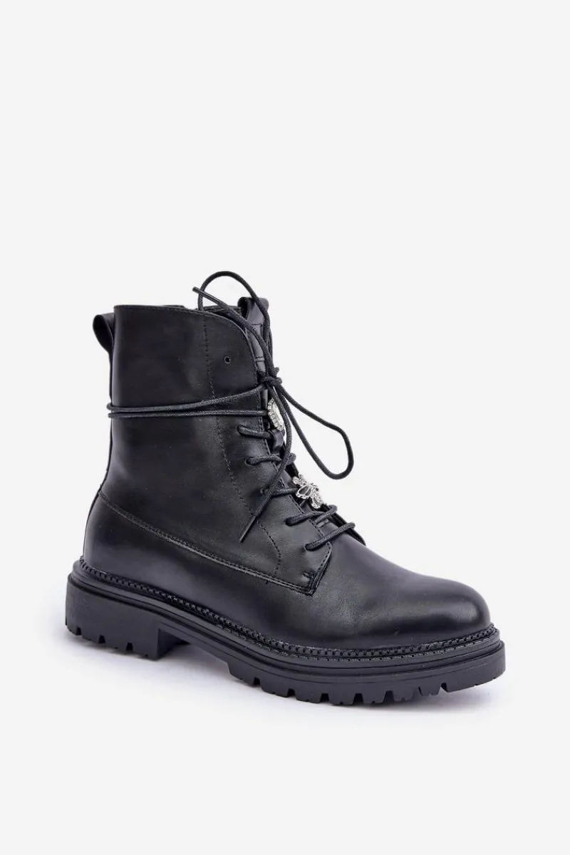 Botki Ocieplane|Botki Sznurowane>Evento Ocieplane Botki Z Przypinkami Na Sznurowaniu Czarne Irivina