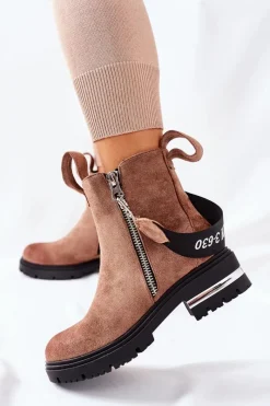 Discount Ocieplane Botki Z Suwakiem Brązowe Cortona Damskie Czarne Botki|Botki Zimowe Damskie