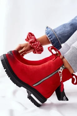 Hot Boto Ocieplane Botki Z Suwakiem Czerwone Cortona