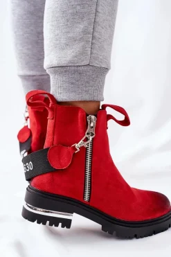 Hot Boto Ocieplane Botki Z Suwakiem Czerwone Cortona