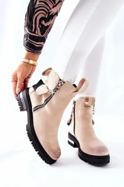 Clearance Ocieplane Botki Z Suwakiem Beżowe Cortona Damskie Czarne Botki|Botki Zimowe Damskie