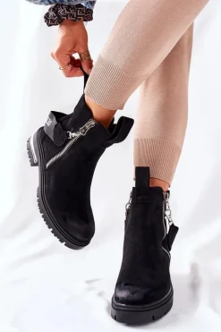 New Boto Ocieplane Botki Z Suwakiem Czarne Cortona