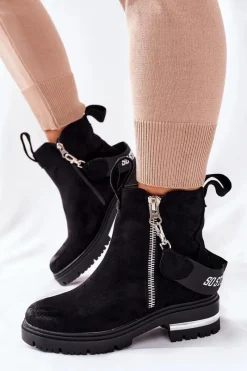 New Boto Ocieplane Botki Z Suwakiem Czarne Cortona
