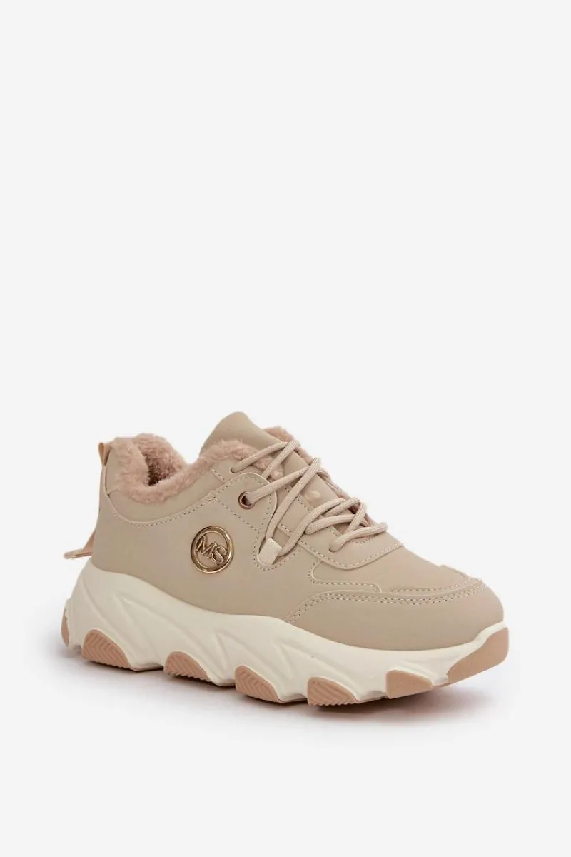Sneakersy Damskie|Botki Sznurowane>Boto Ocieplane Buty Sportowe Damskie Sznurowane Na Platformie Beżowe Bialoa Beżowy
