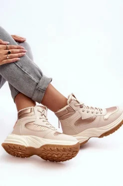 Discount Evento Ocieplane Buty Sportowe Damskie Sznurowane Beżowe Dejana