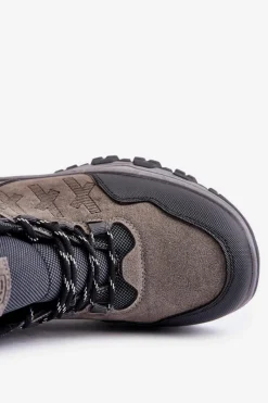 Outlet Evento Ocieplane Buty Trekkingowe Męskie Sznurowane Szare Zerista