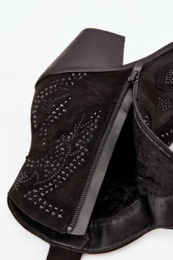 Ocieplane Damskie Botki Kowbojki Ze Zdobieniem Czarne Lelira Damskie Botki Na Słupku|Botki Na Obcasie