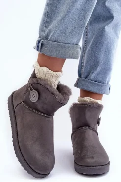 Sale Boto Ocieplane Damskie Śniegowce Z Ozdobą Szare Siriol Szary