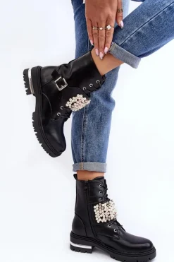 Clearance Ocieplane Damskie Workery Botki Zdobione Czarne Venizi Damskie Botki Wiosenne|Botki Ocieplane