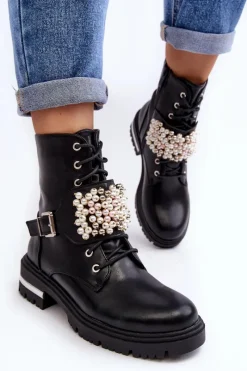 Clearance Ocieplane Damskie Workery Botki Zdobione Czarne Venizi Damskie Botki Wiosenne|Botki Ocieplane