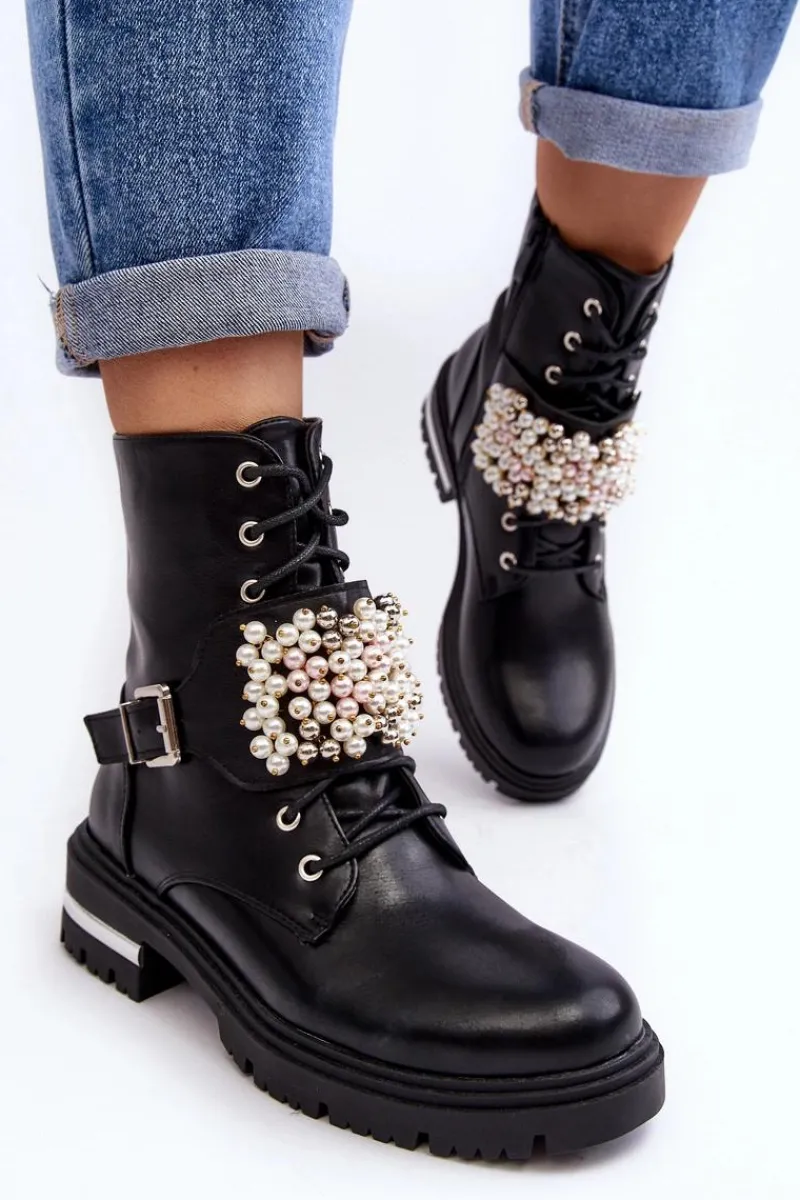 Clearance Ocieplane Damskie Workery Botki Zdobione Czarne Venizi Damskie Botki Wiosenne|Botki Ocieplane