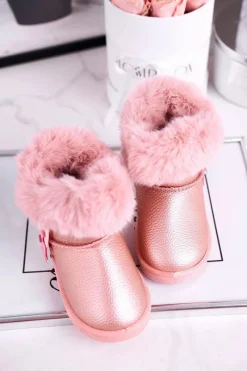 Clearance Boto Ocieplane dziecięce botki śniegowce z futerkiem różowe Marella