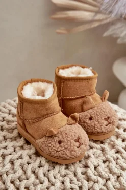 Clearance Boto Ocieplane Dziecięce Botki Śniegowce Lamy Camel Esandira Brązowy