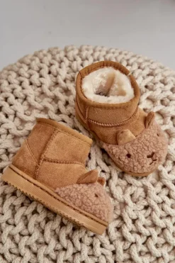 Clearance Boto Ocieplane Dziecięce Botki Śniegowce Lamy Camel Esandira Brązowy